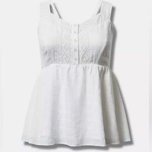 Torrid Babydoll Cotton Window Pane Button Front Tank, Cloud Dancer, Size 2 (18)